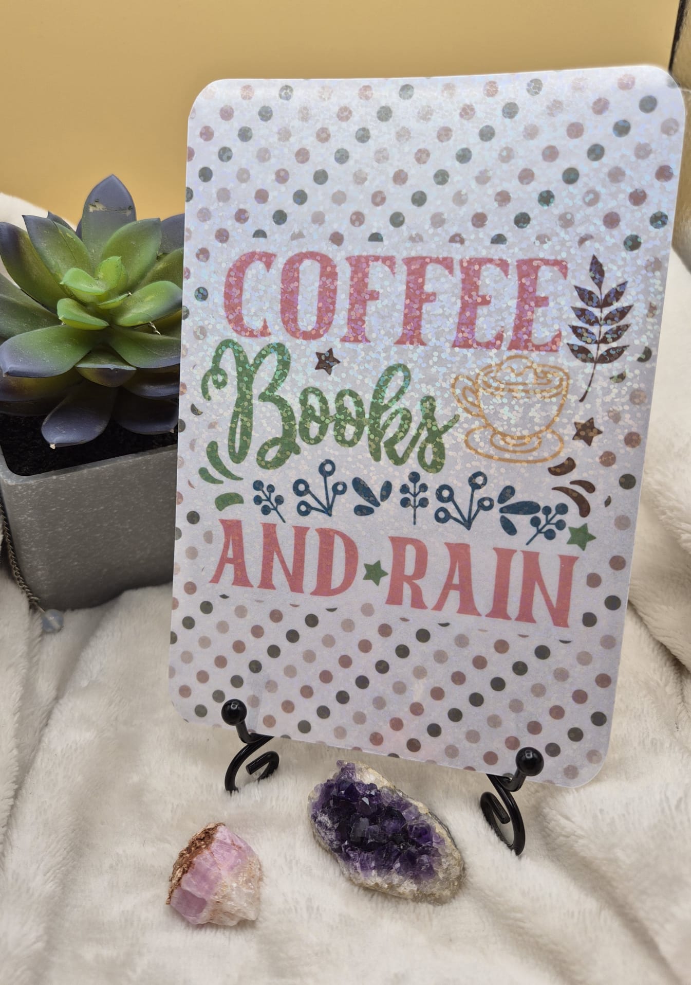 Kindle Kobo Insert - Coffee Books & Rain Glitter - E-Reader insert