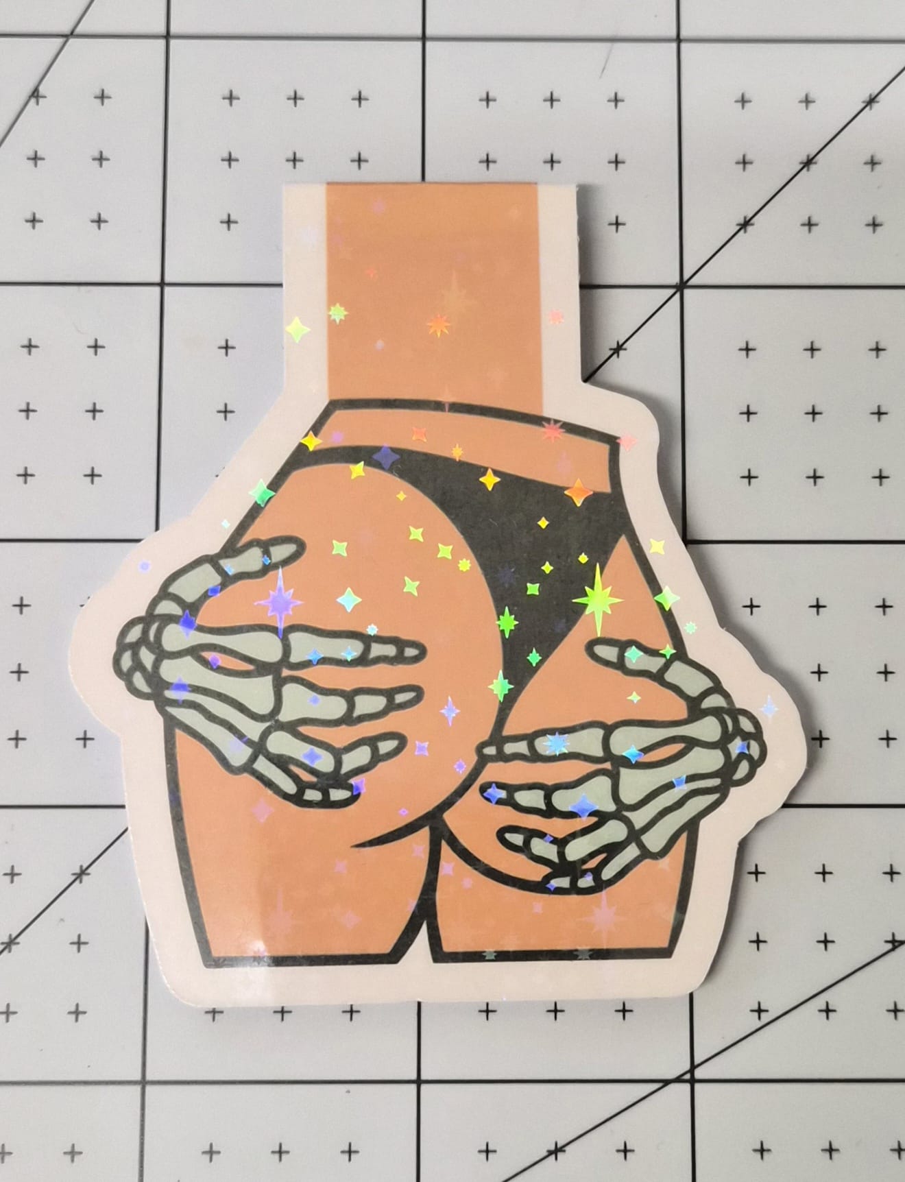 Skeleton Hands Peach Butt Magnetic Bookmark | Funny Cheeky Bookmark | Cute Adult Humour Bookish Gift | Holographic Bookmark
